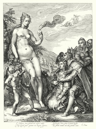Venus, Cupid ja kaksi rakastajaparia (kaiverrus) tekijältä Hendrik (after) Goltzius