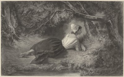 Tyttö makaa puiden alla veden äärellä tekijältä Hendrik Adriaan Christiaan Dekker
