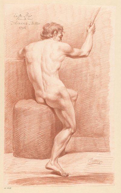 Istuva alaston mies, takaa katsottuna (1. palkinto 1796) tekijältä Hendrik Bitter