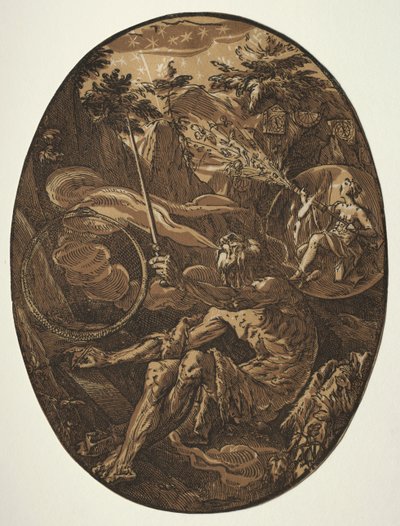 Demogorgon ikuisuuden luolassa, n. 1588. tekijältä Hendrik Goltzius