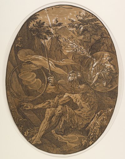 Demogorgon ikuisuuden luolassa, n. 1588 tekijältä Hendrik Goltzius