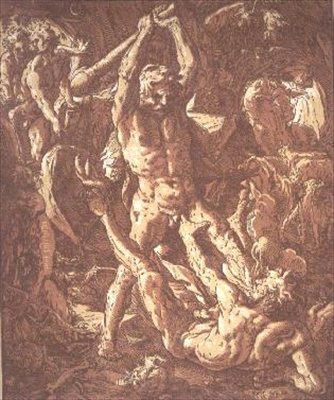 Hercules Killing Cacus (etsaus) tekijältä Hendrik Goltzius