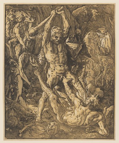 Hercules tappaa Cacuksen tekijältä Hendrik Goltzius