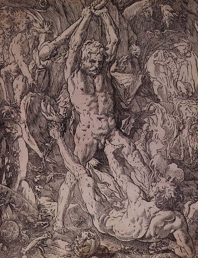 Hercules ja Cacus tekijältä Hendrik Goltzius