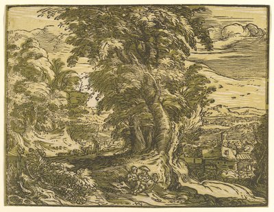 Maisema istuvan parin kanssa, vuoden 1595 jälkeen. tekijältä Hendrik Goltzius