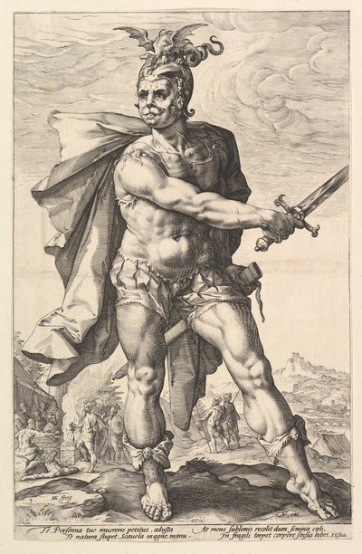 Mucius Scaevola, sarjasta The Roman Heroes, 1586 tekijältä Hendrik Goltzius