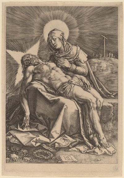 Pietà (Suruva neitsyt kuolleen Kristuksen sylissä) tekijältä Hendrik Goltzius