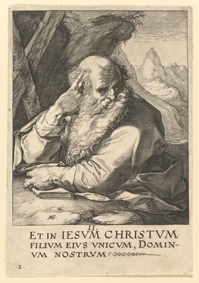 Pyhä Andreas, Kristuksesta, Apostoleista ja Pyhästä Paavalista uskontunnustuksen kanssa, n. 1589. tekijältä Hendrik Goltzius
