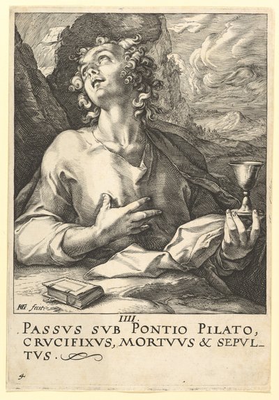 Pyhä Johannes, Kristuksesta, Apostoleista ja Pyhästä Paavalista uskontunnustuksen kanssa, n. 1589. tekijältä Hendrik Goltzius