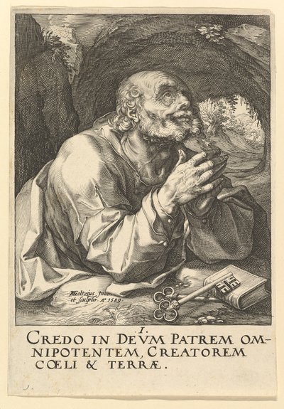 Pyhä Pietari, Kristuksesta, Apostoleista ja Pyhästä Paavalista uskontunnustuksen kanssa, 1589. tekijältä Hendrik Goltzius