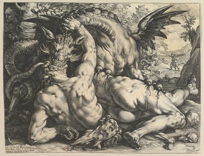 Lohikäärme, joka syö Cadmuksen seuralaisia, 1588. tekijältä Hendrik Goltzius