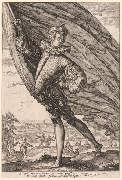 Standard Bearer, käännetty vasemmalle, 1587. tekijältä Hendrik Goltzius