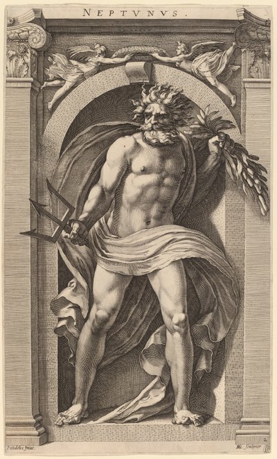 Neptunus tekijältä Hendrik Goltzius after Polidoro da Caravaggio