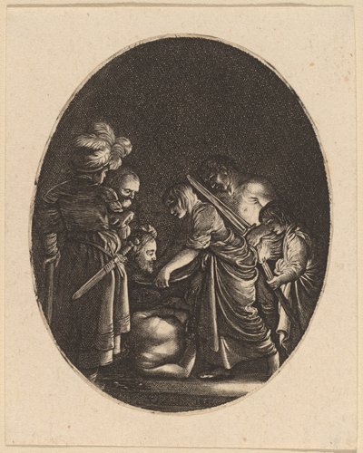Pyhän Johannes Kastajan pään mestaus tekijältä Hendrik Goudt after Adam Elsheimer