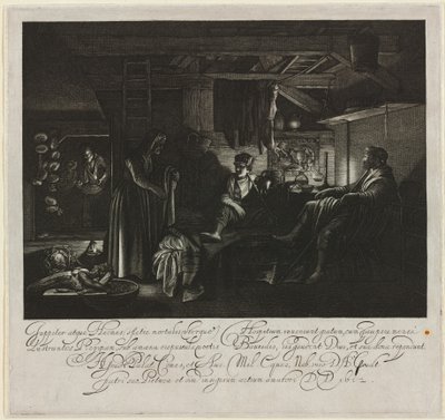 Jupiter ja Merkurius Philemonin ja Baucisin talossa tekijältä Hendrik Goudt after Adam Elsheimer