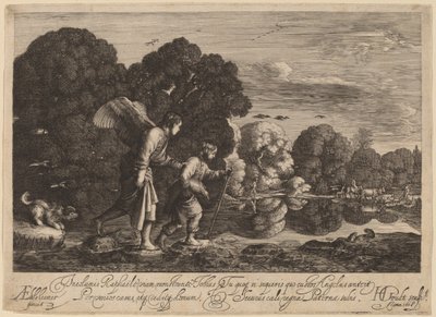 Tobias ja enkeli (Pikku Tobias) tekijältä Hendrik Goudt after Adam Elsheimer