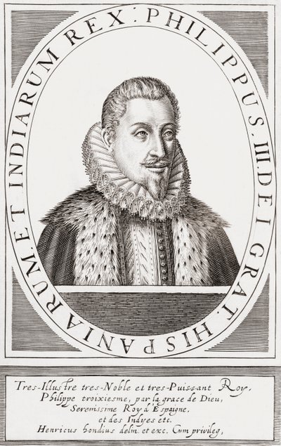 Espanjan kuningas Philip III ja Filip II, Portugalin kuningas, tekijältä Hendrik I (after) Hondius