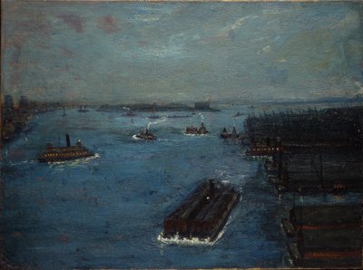 East River, alkuilta, n.1908 (öljy kankaalle). tekijältä Hendrik J. Glintenkamp
