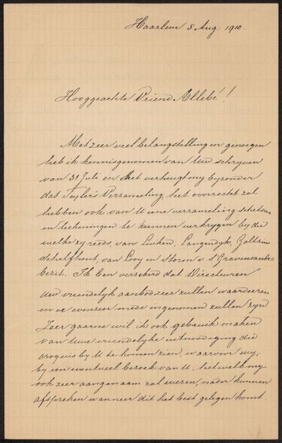 Kirje August Allebélle tekijältä Hendrik Jacobus Scholten