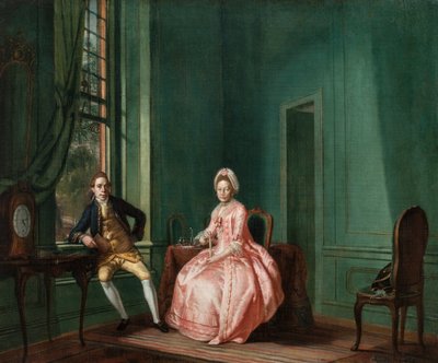 Runoilija Johannes Nomsz ja hänen vaimonsa Anna Maria Telghorst istumahuoneessaan Amsterdamissa. tekijältä Hendrik Pothoven