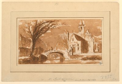 Piirros, kaupunki kanavan varrella, 1750-70 tekijältä Hendrik Spilman