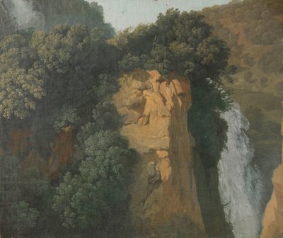 Ummaan kasvaneet kalliot ja vesiputous Italiassa, ehkä Tivolissa tekijältä Hendrik Voogd (attributed to)
