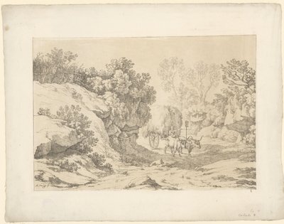 Heinävaunu tiellä Tentamina Lithographica (sarjan nimi) Italian maisemat (sarjan nimi) tekijältä Hendrik Voogd