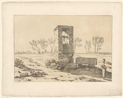 Nainen hyvässä kunnossa Tentamina Lithographica (sarjan nimi) Italian maisemat (sarjan nimi) tekijältä Hendrik Voogd