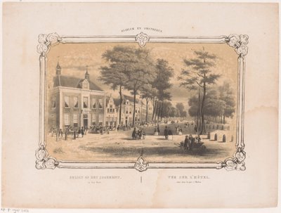 Näkymä hotellista Haarlemissa Näkymä den Houtin majoituksesta (otsikko esineessä) Haarlem ja ympäristö (sarjan nimi esineellä) tekijältä Hendrik Wilhelmus Last