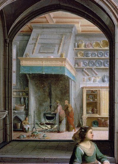 Kristus Martan ja Marian talossa, yksityiskohta keittiöstä, 1620 öljy kankaalle. tekijältä Hendrik the Younger Steenwyck