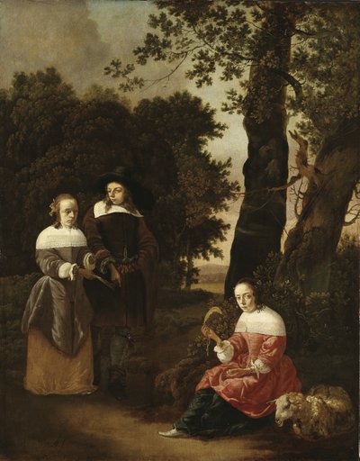 Pariskunta ja paimentar maisemassa, 1661 tekijältä Hendrik van der Burgh