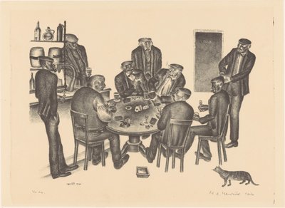 Korttia pelaavat miehet baarissa tekijältä Henk Henriët (signed by artist)