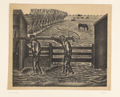 Kaksi maanviljelijää maisemassa tekijältä Henk Henriët (signed by artist)