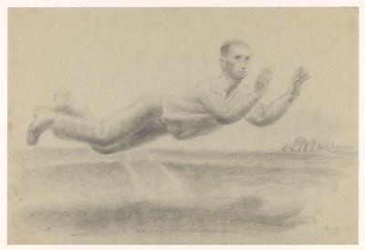 Omakuva, jossa kädet koholla kelluvat maisemassa tekijältä Henk Henriët (signed by artist)