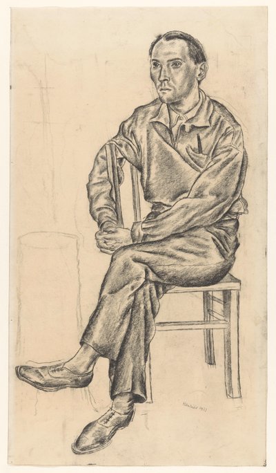 Mies istuu tuolilla tekijältä Henk Henriët (signed by artist)