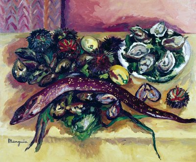 Natureza morta com enguia, pintura de Henri Charles Manguin (1874-1949). França, século XX.finlandês tekijältä Henri Charles Manguin