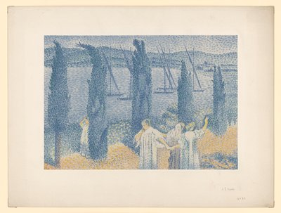 Kävelyllä olevat naiset (lähde: A. Vollard: Les Peintre-Graveurs, Pariisi 1896/97) tekijältä Henri-Edmond Cross