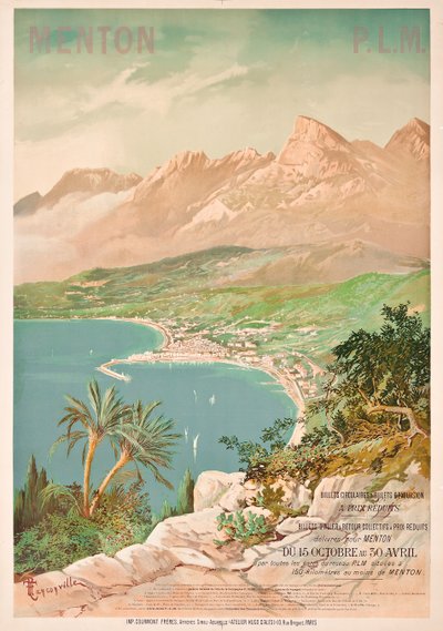 Mainosjuliste Menton, Ranska (väri litho) tekijältä Henri-Garnier Tanconville