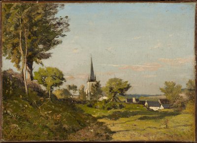 Maisema, jossa on kirkko tekijältä Henri-Joseph Harpignies