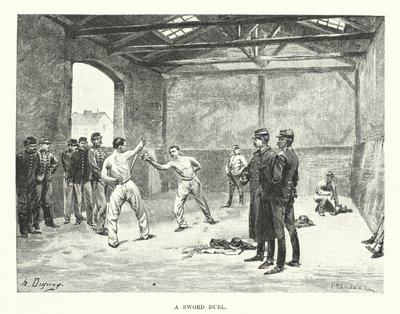 Miekkojen kaksintaistelu (kaiverrus) tekijältä Henri-Louis Dupray