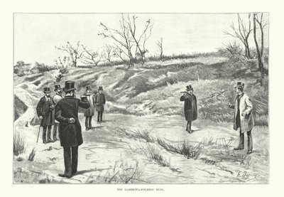 Gambetta Fourtoun kaksintaistelu (kaiverrus) tekijältä Henri-Louis Dupray