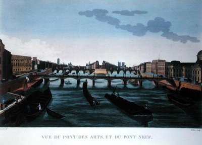 Pont des Arts ja Pont Neuf, n. 1815-20 (värikaiverrus) tekijältä Henri (after) Courvoisier Voisin