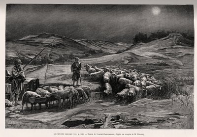 Traileri hyvin. Kaiverrus Laurent Desrousseaux havainnollistamaan tarinaa "A travers la Perse meridionale", kirjoittaneet C. Babin ja F. Houssay, vuonna 1885, Le tour du Monde 1892, ohjaaja Edouard Charton (1807-1891), Hachette, Paris. tekijältä Henri Alphonse Louis Laurent Desrousseaux