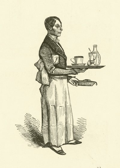 The Coffee-House Waiter (kaiverrus) tekijältä Henri Bonaventure (after) Monnier