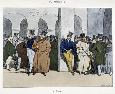 Pariisin pörssin liikemiehet - piirros Henri Monnierin 1800-luvun alkupuolelta tekijältä Henri Bonaventure Monnier