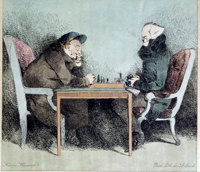 Shakkipelaajat Henry Monnierin kaiverrus (1805-1877) tekijältä Henri Bonaventure Monnier