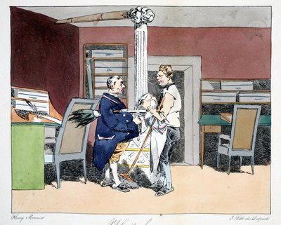 Huit heures, kuvitus Henri Monnierin teoksesta "Moeurs Administratives, Dessinées D