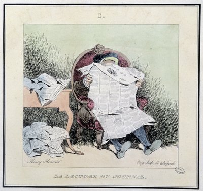 Sanomalehden lukeminen - Henri Monnierin ”” Parisian luonnoksissa”, toim. Delpech, Pariisi tekijältä Henri Bonaventure Monnier