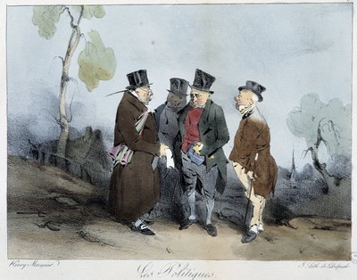 Politiikka - teoksessa ”” Sketches of Paris”, kirjoittanut Henri Monnier, toim. Delpech, Pariisi tekijältä Henri Bonaventure Monnier