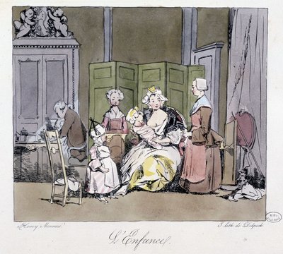 Hoitaja, palvelijat, vauva ja lapsi 1700-luvun aristokratiassa - Henri Monnierin teoksessa "Entisesti ja tänään", toim. Delpech, Pariisi tekijältä Henri Bonaventure Monnier